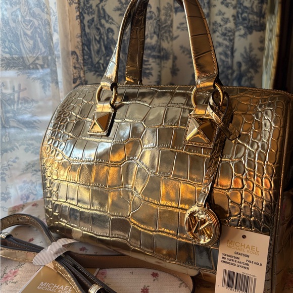 Michael Kors Handbags - Michael Kors Metallic Gold Embossed Satchel